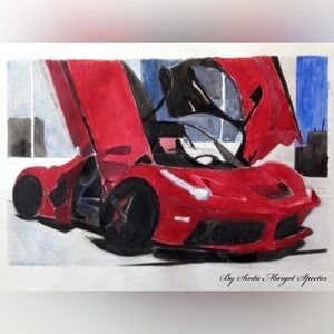 Digital print of my watercolor Ferrari as an A4 print by me NWT from my own tags